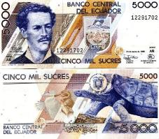*5000 Sucres Ekvádor 1991-1999, P128 UNC - Kliknutím na obrázok zatvorte -